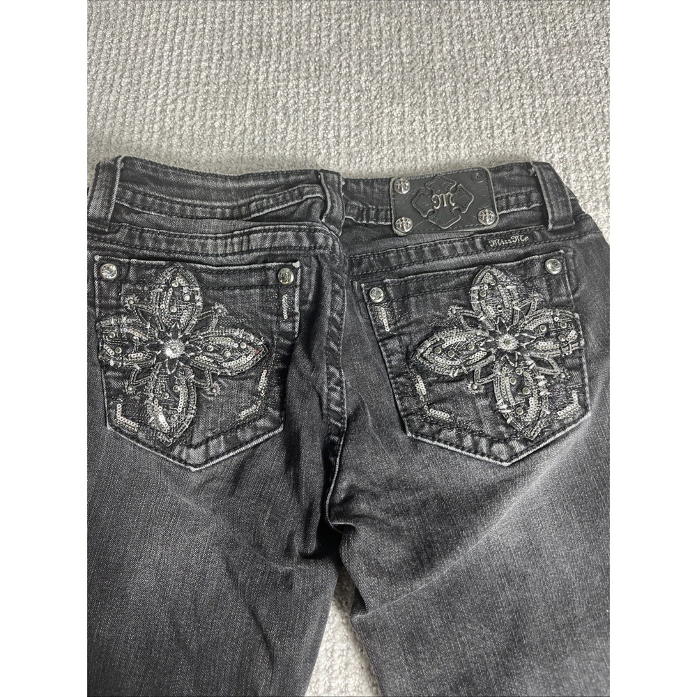 Miss Me Jeans Womens 28x30 Black Signature Skinny Embellished Pockets Bling - Picture 2 of 13